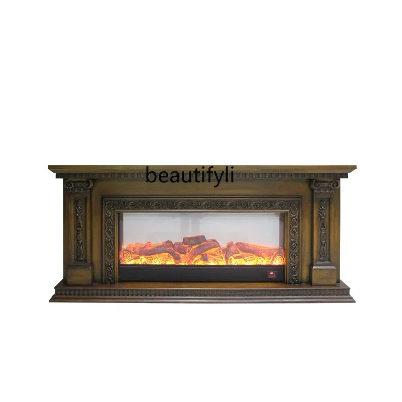 

22European fireplace TV cabinet Living room simulation fire heating fireplace cabinet Solid wood French, decorative rack