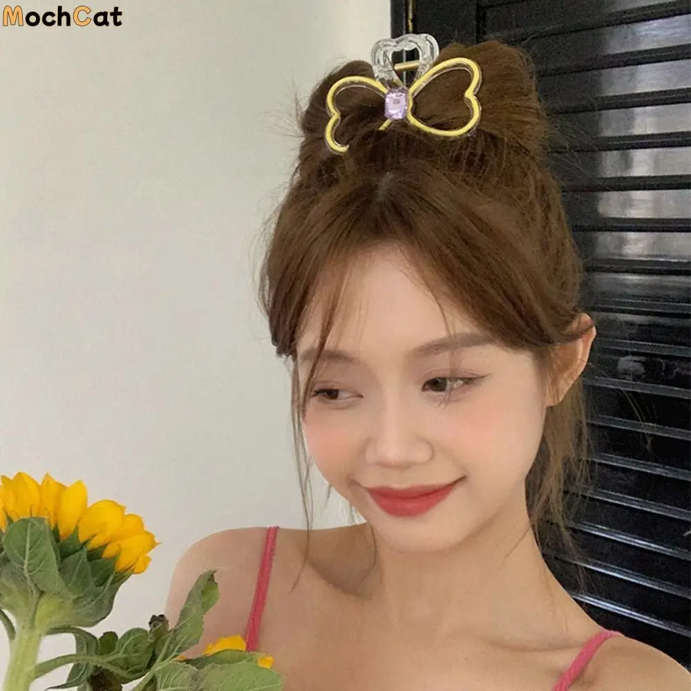 

Barrettes Geometric Hollow Bow Hair Claw Diamond Y2k Bow Claw Clip Plastic Transparent Hollow Ponytail Holder Princess Head