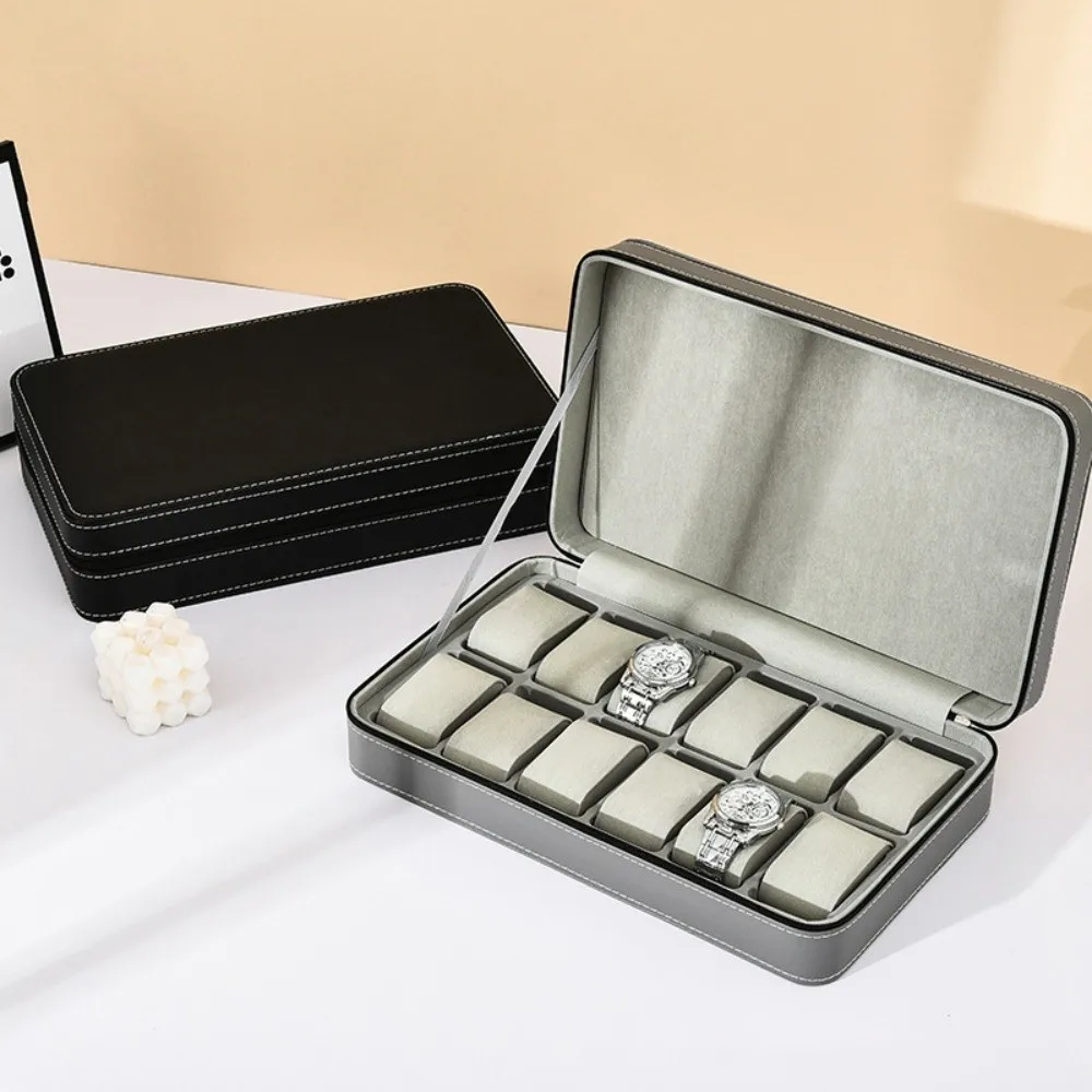 Fashion PU Watch Storage Box 6/10/12 Grids Removable Watch Pillows Watch Display Box Flocking Cloth Leather Watch Organizer Men