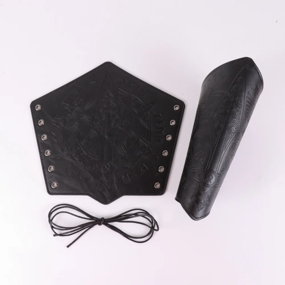 Medieval Wrist Guard with Smooth Rivets, PU Leather Knight Stage Role-Playing Archery Prop, Men's Vintage Punk Arm Armor Costume