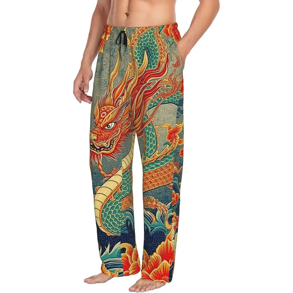 Custom Chinese Dragon Asian Oriental Style Art Men Pajama Pants Lounge Sleep Sleepwear Bottoms with Pockets