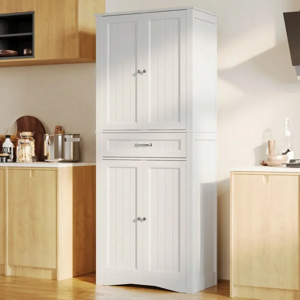 

Tall Kitchen Pantry Storage Cabinet, Freestanding Storage Cabinet With Drawers And 4 Adjustable Shelves Autonomous Sideboard For