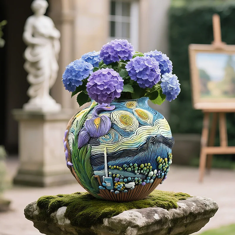 

Handmade Starry Night Flower Pot Artistic Home Decor for Living Room Desktop Entryway and Tabletop Unique Planter Floral Design