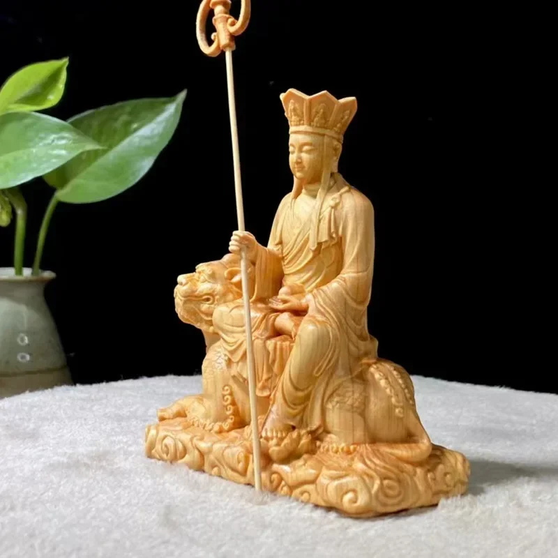 

Wooden statue of Earth Store Bodhisattva riding a beast Hand-carved in solid wood Home Living Room, Room Feng Shui Statue