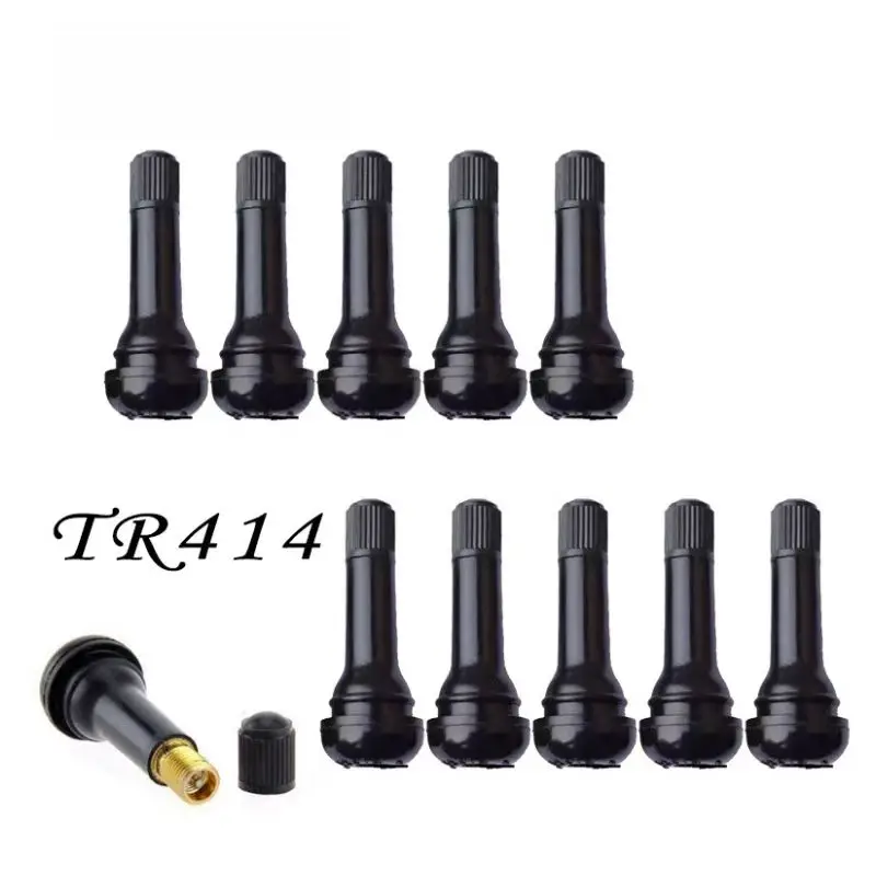 Black TR414 Tubeless Car Wheel Tire Valve Stems with Caps Snap in Type Rubber Tire Valve Stem Cover High Quality Car Accessories