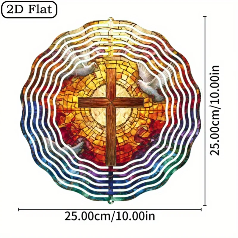 Cross And Dove Design Kinetic Wind Spinner, Metal Wind Chime with Rotating Hook, Suitable for Garden Art Patio Decoration