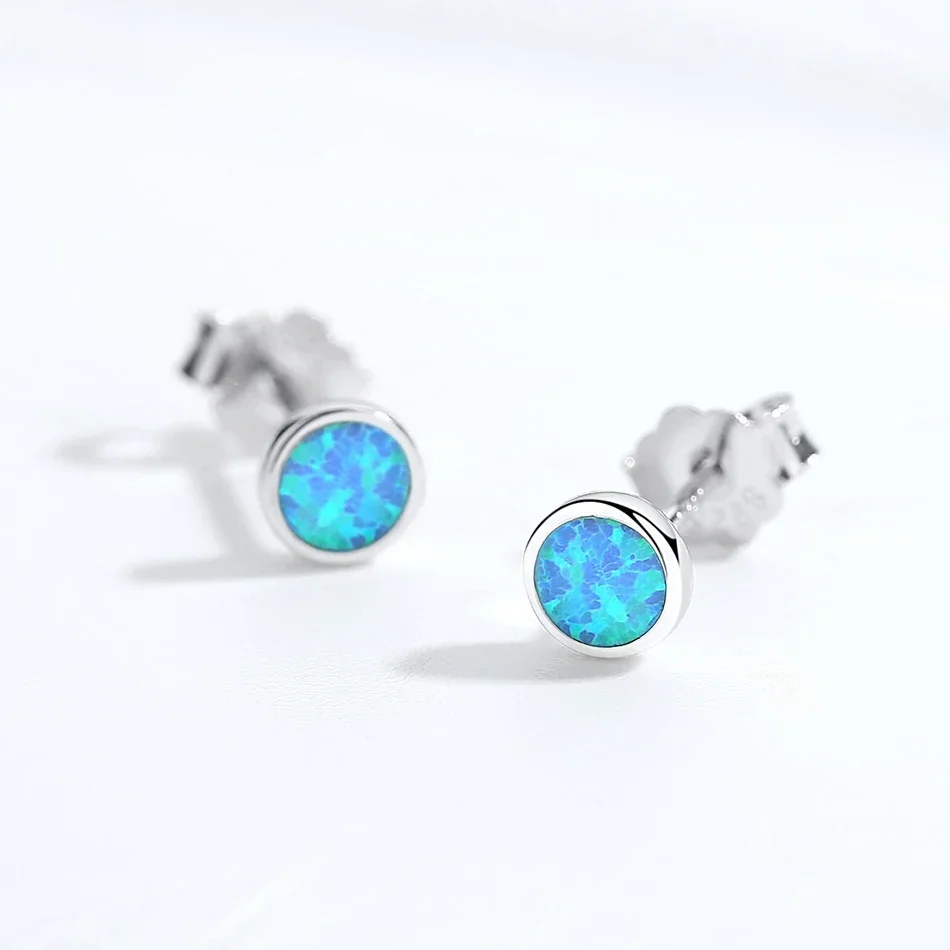 TONGZHE Blue Opal 925 Sterling Silver Korean Earrings For Women Small Stud Earrings Fashion Jewelry Gift For Girl