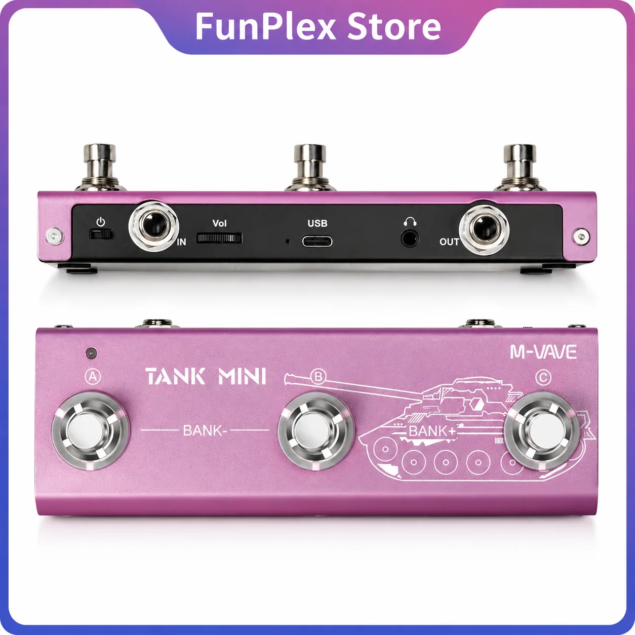 M VAVE Tank Mini, pédale d'effets multi-effets portable, processeur pour guitare électrique, carte son Bluetooth pour les performances sur scène des guitaristes.