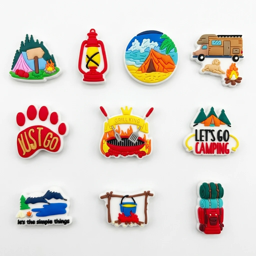 10-100pcs Wilderness Camping Outdoor Shoe Charms DIY Garden PVC Shoe Accessories Decorations for Woman Kids Birthday Gift