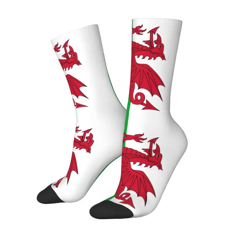 Kawaii Men's Flag Of Wales Dress Socks Unisex Warm Comfortable 3D Printed Welsh Dragon Crew Socks