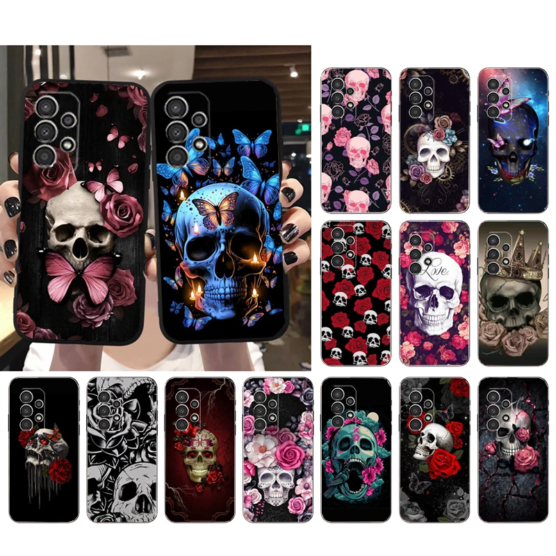 เคสโทรศัพท์สําหรับ Samsung Galaxy A35 A55 A54 A15 A25 A05s A05 A22 A24 A52 A33 A34 M34 M14 M54 M23 Skull Rose ผีเสื้อกรณี Funda