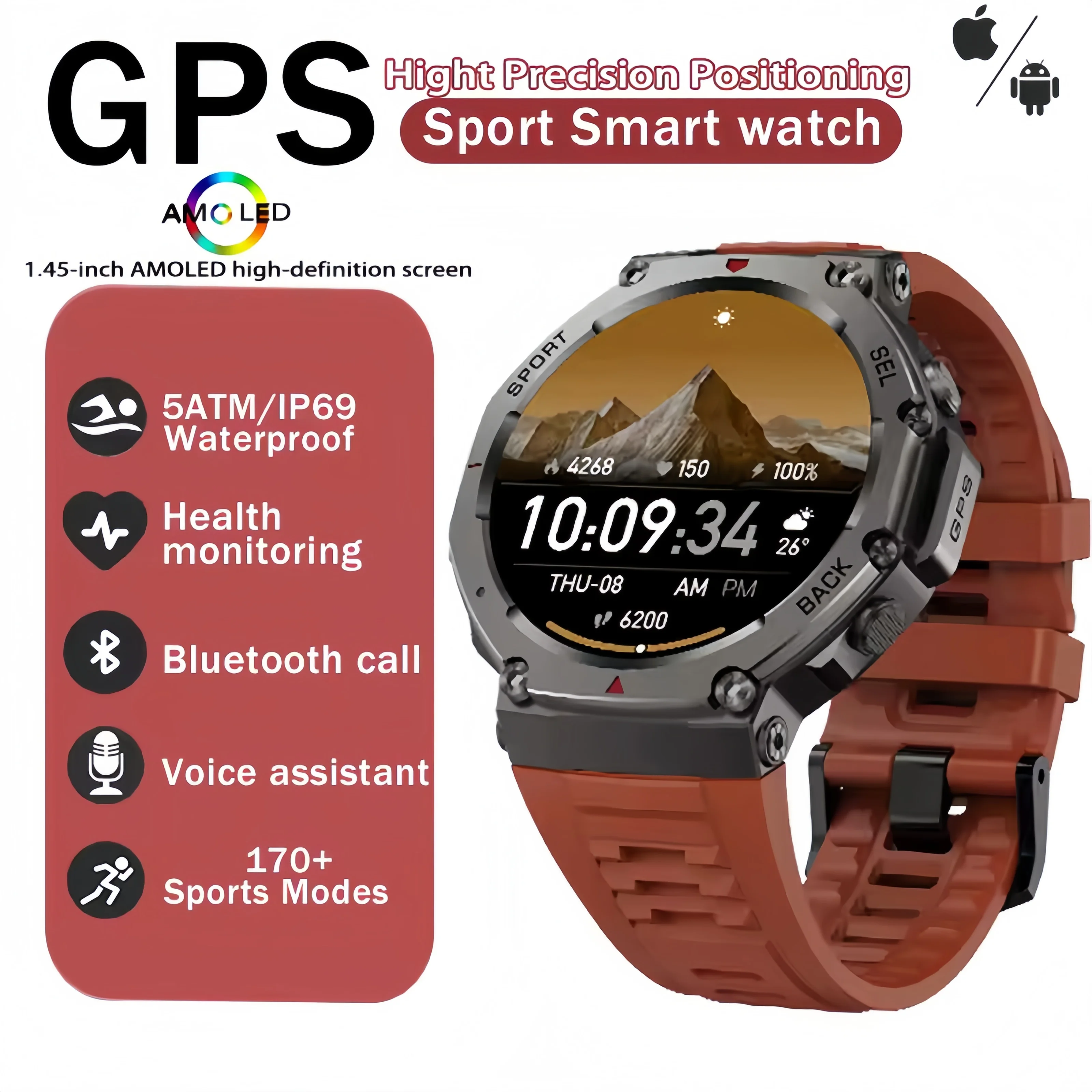 

T-Rex 3 Ultra Built-in Dual-band GPS Smartwatch 5ATM Waterproof 48mm AMOLED Compass 170+ Sport Durable Military Smart Watch 2026