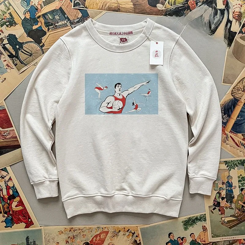 

Retro Long Sve Sweatirt Xie Xianjin Creative Print Casual Loose Fit Youth Faion Winter Comfortable Cotton round Ne