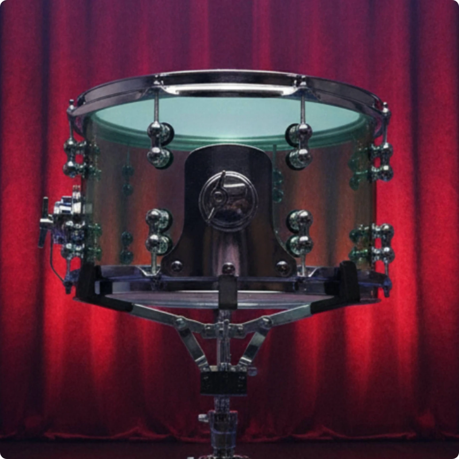 Snare Drum with Throw-off Green Acrylic Snare Drum Instrument Chrome Transparent for Drummers, Rehearsals, Practice Rooms