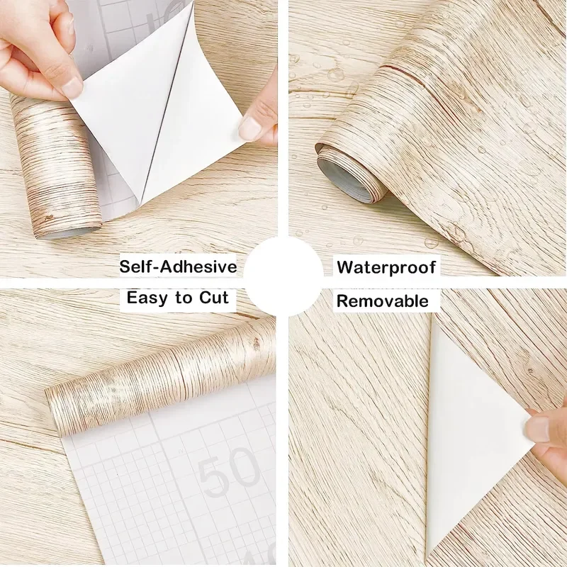 Wide Wood Decor for Furniture Waterproof Vinyl Self Adhesive Kitchen Cabinet Door PVC Wallpaper Decor Protective Film