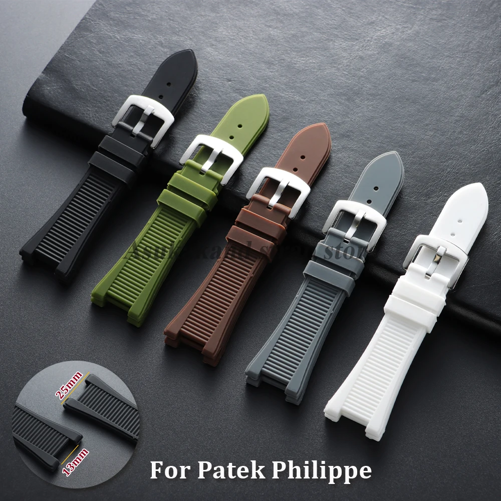 Correa de silicona para reloj Patek Philippe, 25x13mm, Nautilus 5711/5712/5726/5980, interfaz cóncava, repuesto de pulsera para hombre