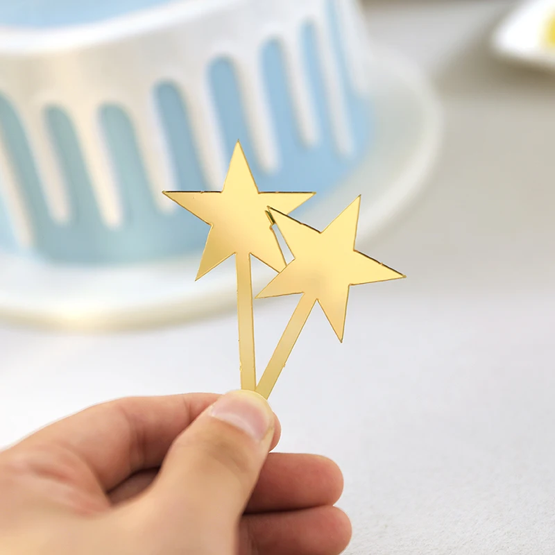 12 قطعة من أغطية الكيك الذهبية على شكل نجمة خماسية لتزيين أعياد الميلاد، مرآة ذهبية من الأكريليك لمجموعة مستلزمات تزيين الكيك