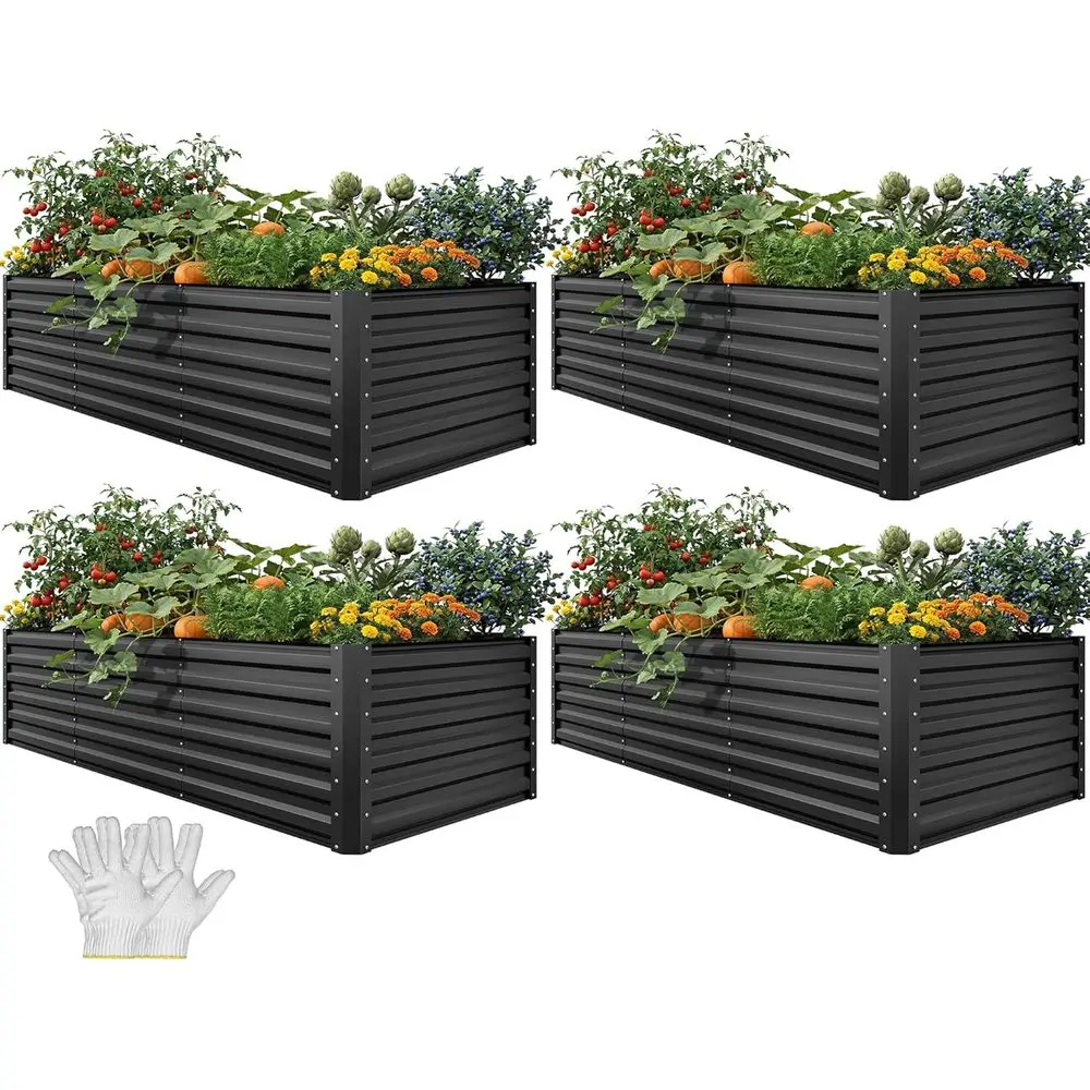

Комплект из 4 оцинкованных приподнятых грядок 8x4x2 фута, большой металлический ящик для растений с перчатками, защитными резиновыми накладками и опорными стержнями, для использования на улице