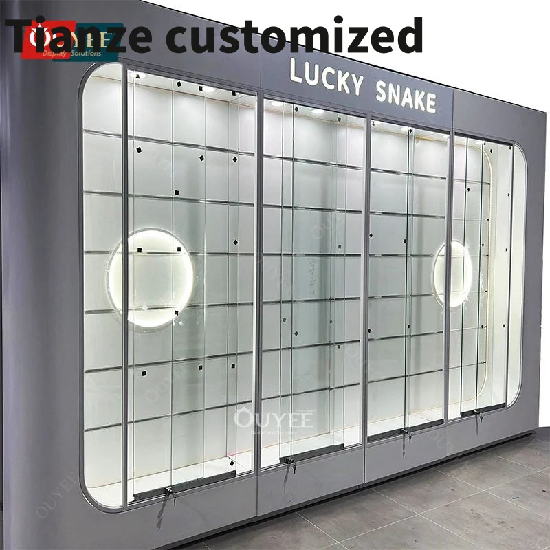 Customized-Customized Smoke Shop Furniture Display Rack Wall Full Height Glass Display Cabinet Dispensary Counters Displ