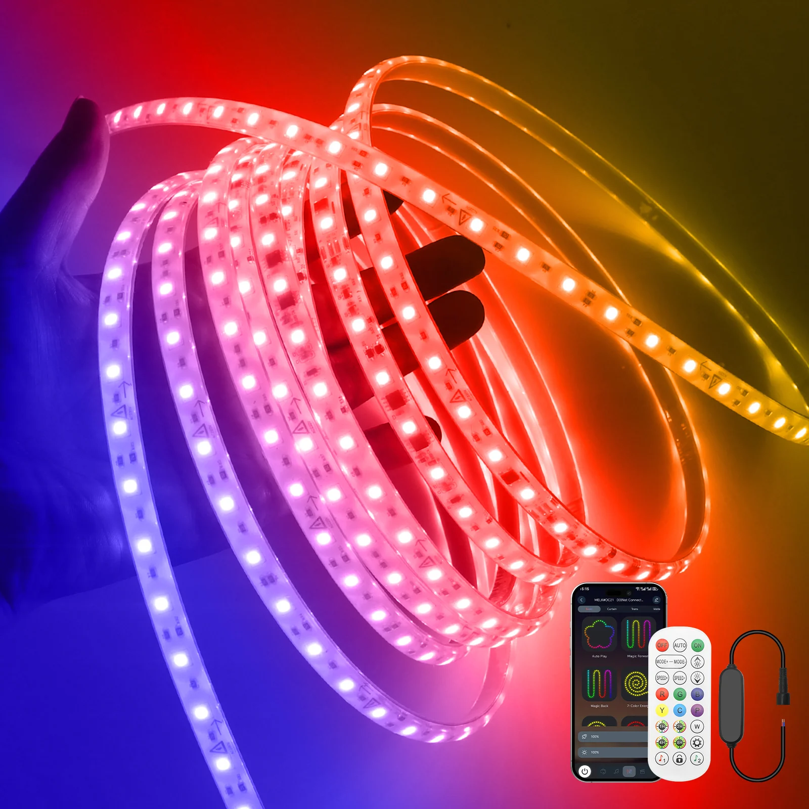 220V 110V LED Strip Light 3535 60Leds/m RGBIC Full Color LED Tape Ribbon Waterproof Outdoor Lamp with 24Key Bluetooth Controller