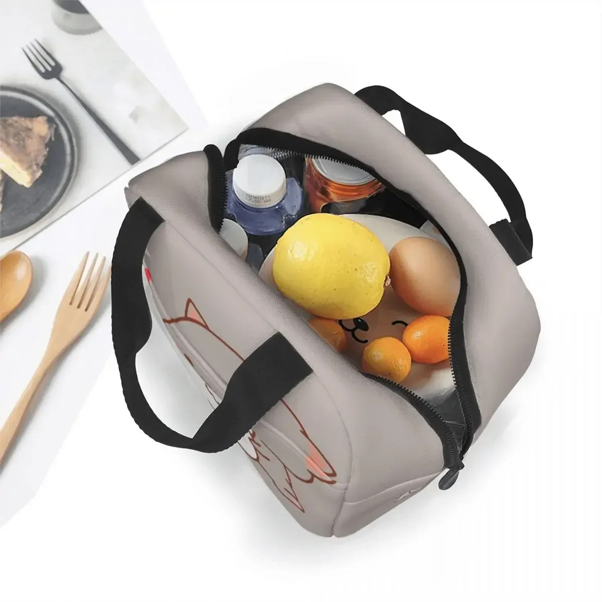 Kawaii Peach And Goma Cartoon Insulated Lunch Bag Cooler Bag Meal Container Mocha Mochi Peach Cat Portable Tote Lunch Box