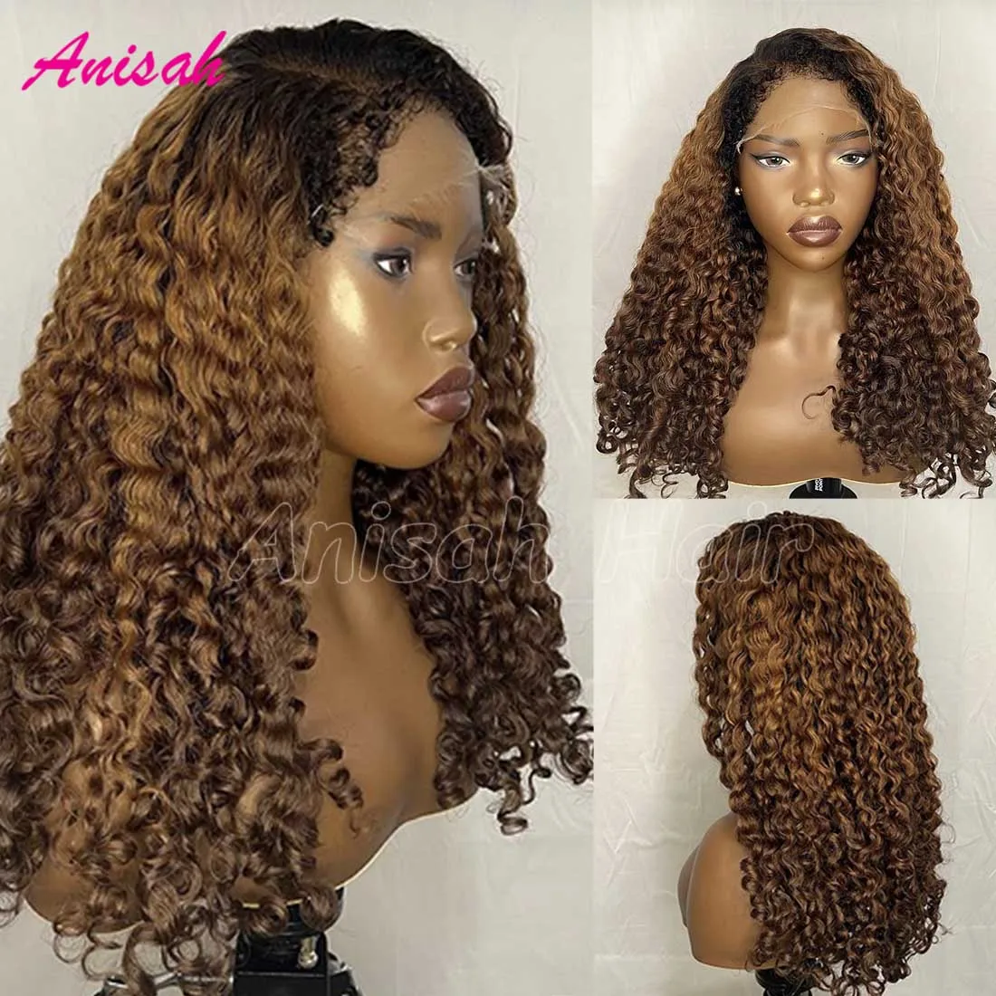 

Кудрявый парик омбре из 100% натуральных человеческих волос, без клея, с цветным кружевным фронтом, бирманские кудрявые парики с кружевной застежкой и волосами 4C для младенцев