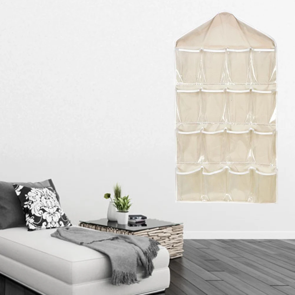 

16-Grid Transparent Underwear Socks Storage Hanging Bag Door Wardrobe Organizer Dustproof Bag For Bedroom Home Use (Beige)