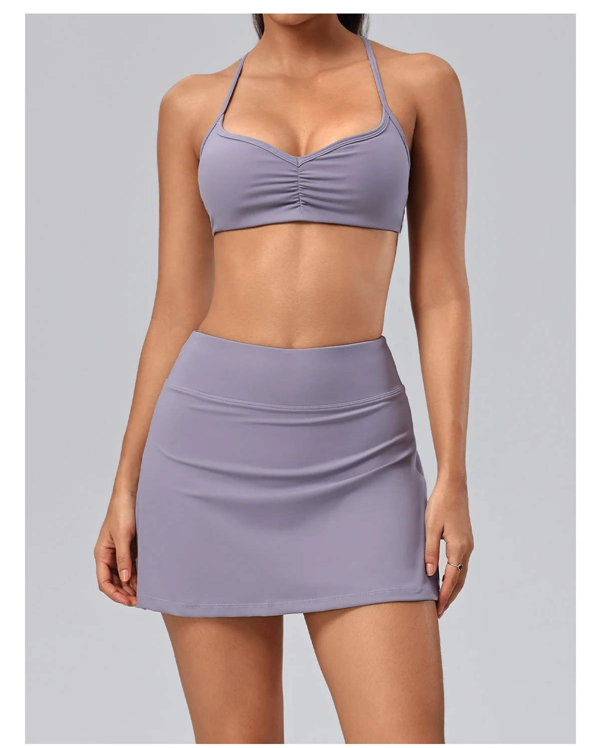 Hearuisavy Fitness-Set 2-teilig Damen Gym High-Waist Rockhose Gerüschter Sport-BH Atmungsaktive Yoga-Workout-Sportbekleidung für Frauen – Detail 22