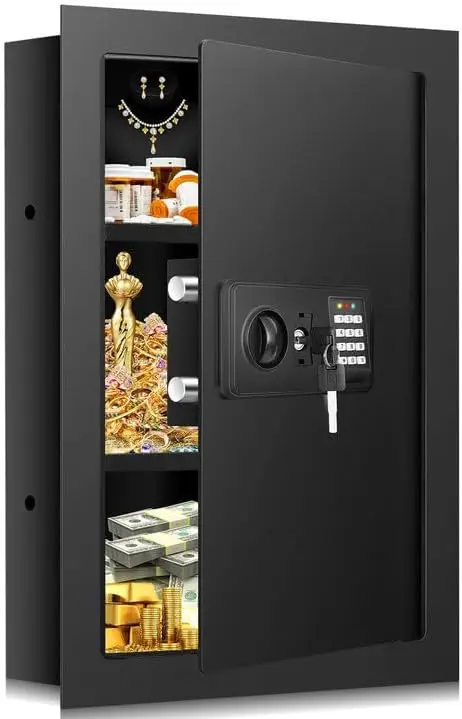 

25.6" Fireproof Wall Safe with Combination Lock, Hidden Compartment, Removable Shelf for Documents and Valuables