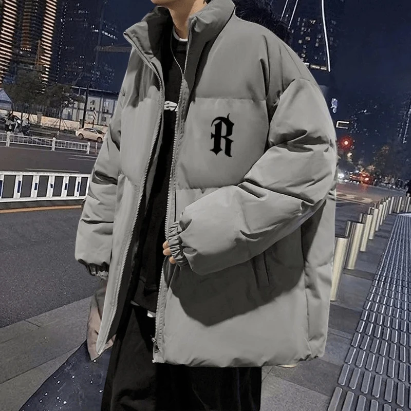 2025 المألوف هونغ كونغ نمط الرجال فضفاضة تناسب القطن وسادة مبطنة لا قبعة مستوحاة تنوعا مطبوعة ملابس خارجية عصرية للرجال #1