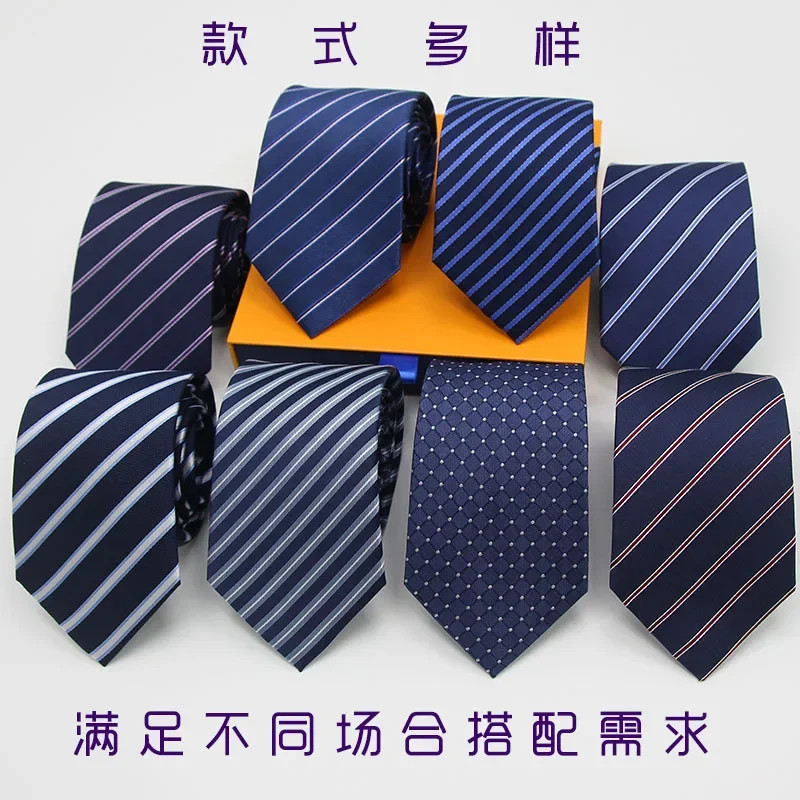 Terno formal masculino, gravata de seda Jacquard, gravata de mão casual, presente de casamento, gravata diagonal azul, presente de trabalho, novo, 8cm