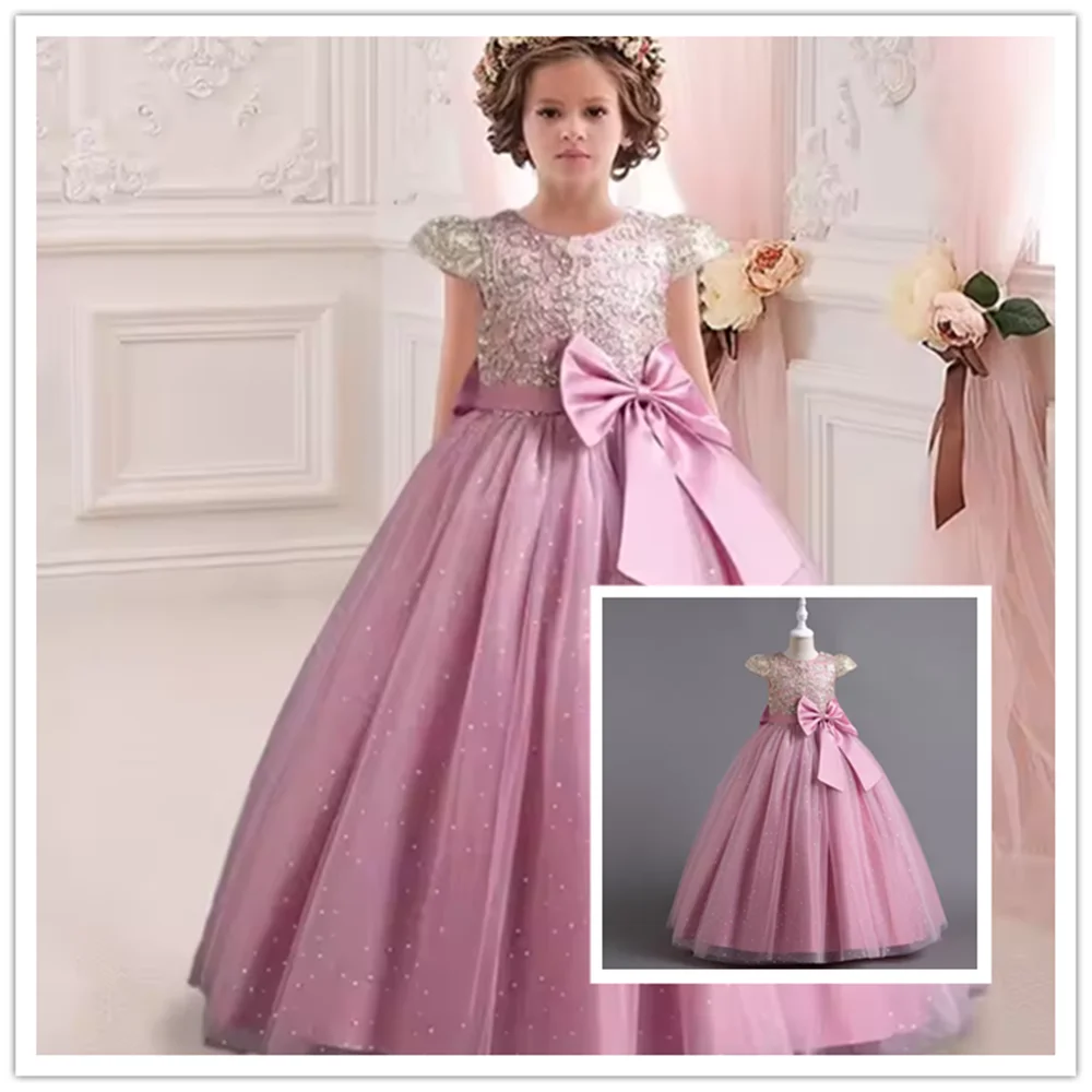 

4-12-year-old girl dress birthday party dance performance clothing sequins dress girl wedding bridesmaid party evening dress
