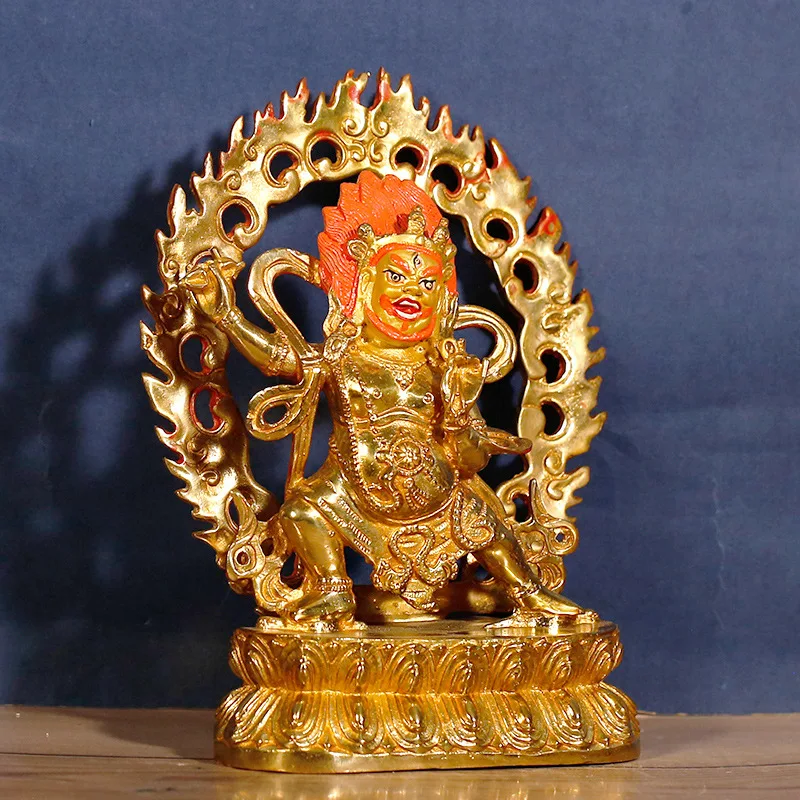 Tibetan Tantric Bronze Vajra Hand Bodhisattva Wealth God Small Buddha Statue Fully Gilt and Painted for Home Temple Deco