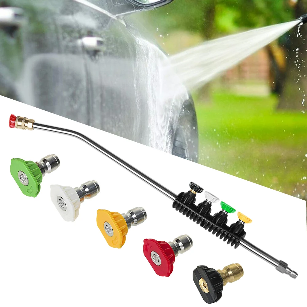 38cm Pressure Washer Wand with 5 Spray Nozzles Curved Extension Wand 2600PSI Spray Gun Wand Lance 1/4 Inch Quick Connect