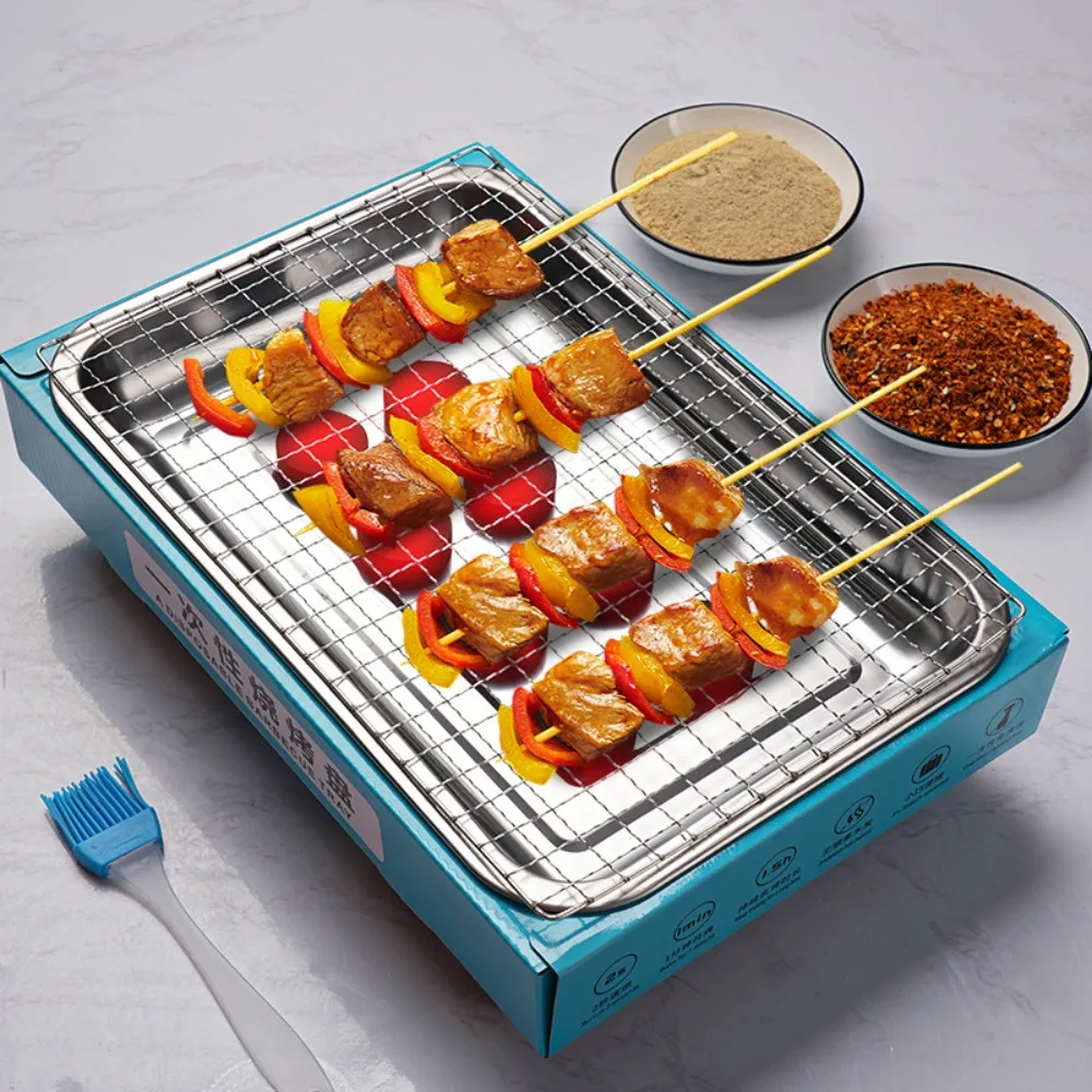 

Barbecue Tool Disposable Barbecue Grill Rectangular Anti-scalding Shell Charcoal Grill with Brush Smokeless BBQ Grill Outdoor