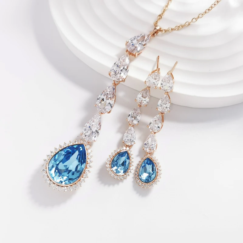 

Water Drop Jewelry Set made with Austria Crystal for Bridal Wedding New Teardrop Designer Women Jewellery Set Bijoux Girls Gift