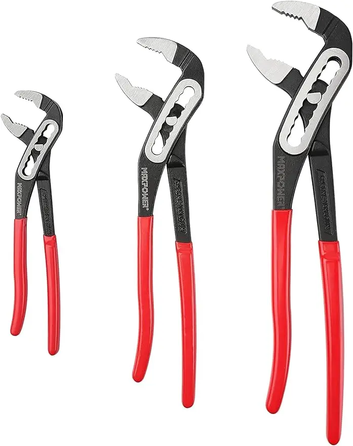 3Pcs Water Pump Pliers, 40% Wider Opening Plumbing Pliers Curved Jaw Quick Adjustment Pliers Set