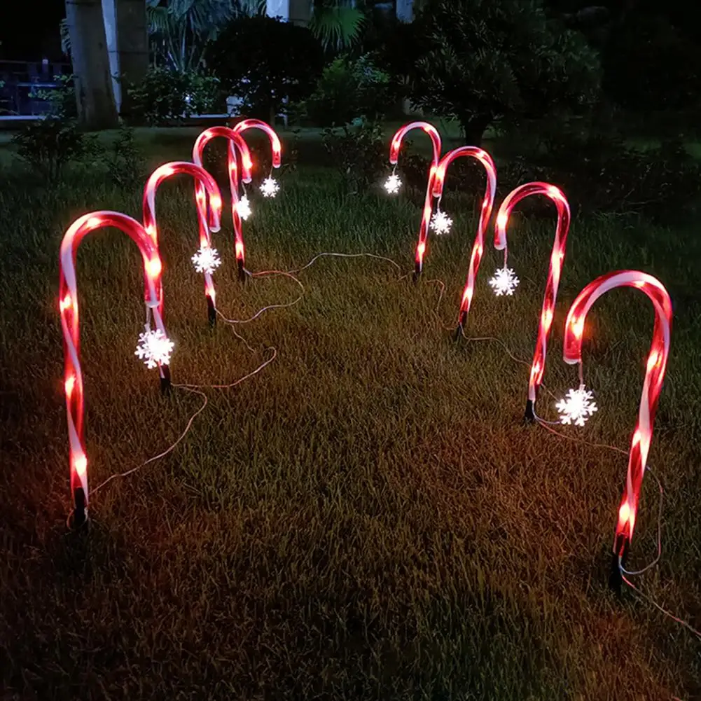 Tongkat permen Natal, tongkat lampu LED 1 seret 8, lampu jalan meriah, dekorasi rumput taman luar ruangan putih hangat