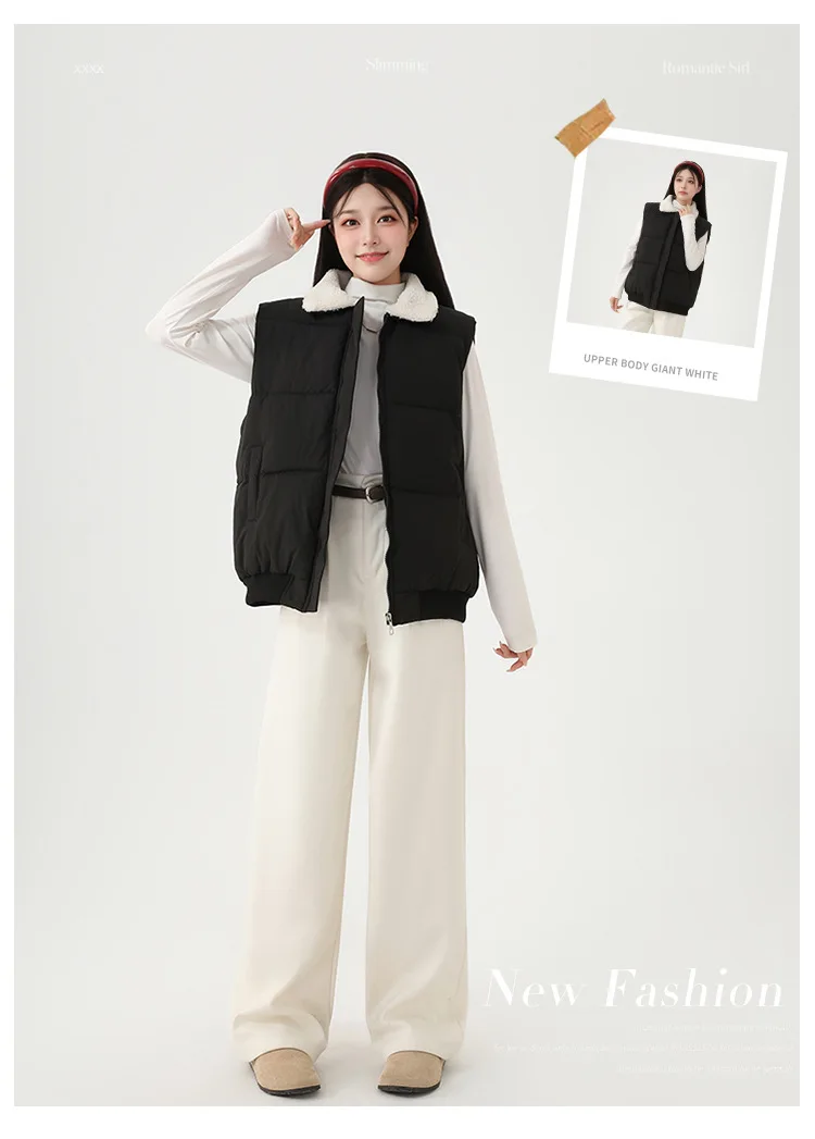 Women Parkas Vest Coats Solid Down Coats Zipper Turndown Fur Collar Sleeveless Straight Fit Thick Casual Office Lady Winter 2025