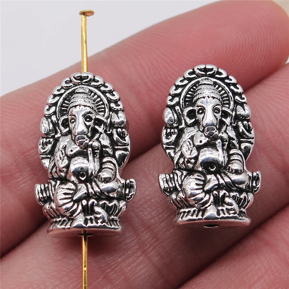 WYSIWYG 2 sztuk/partia Charms dwustronne Indian bóg bogactwa Ganesha 14x22mm Antique srebrny kolor słoń koraliki do tworzenia biżuterii