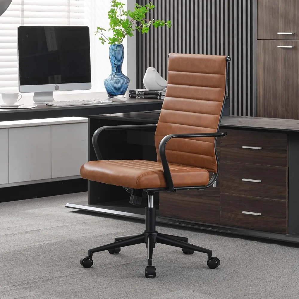 

Office Desk Chair,Ergonomic Leather Modern Conference Room Chairs,Executive Ribbed Height Adjustable Swivel Rolling Chair