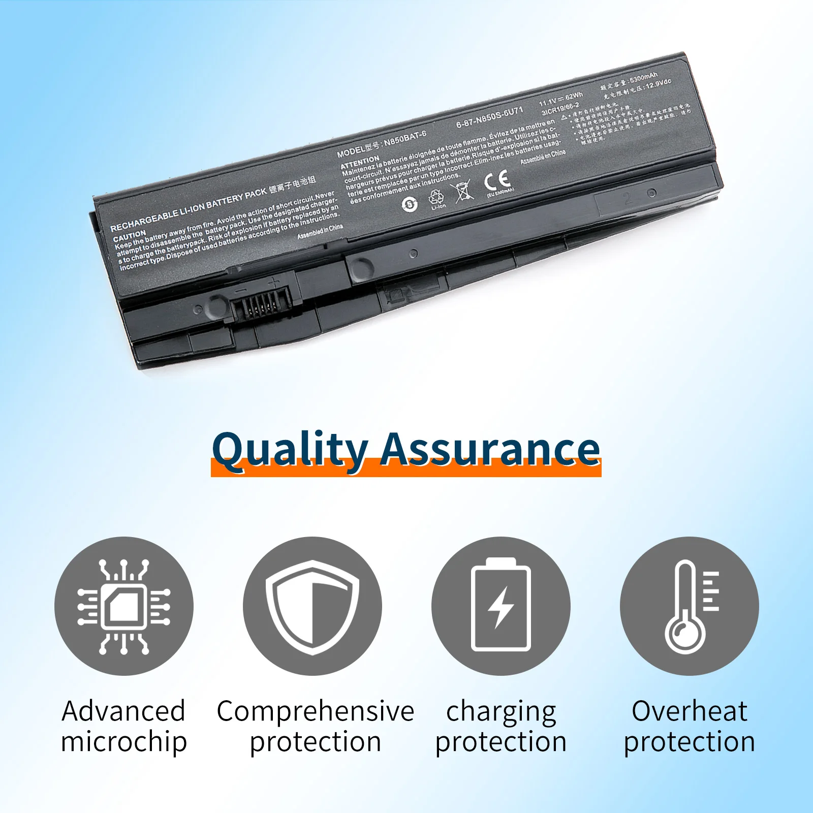 BVBH N850BAT-6 Laptop Battery For Clevo N850 N850HC N850HJ N870HC N870HJ1 N870HK1 N850HJ1 N850HK1 N850HN 11.1V 62WH/5500mAh