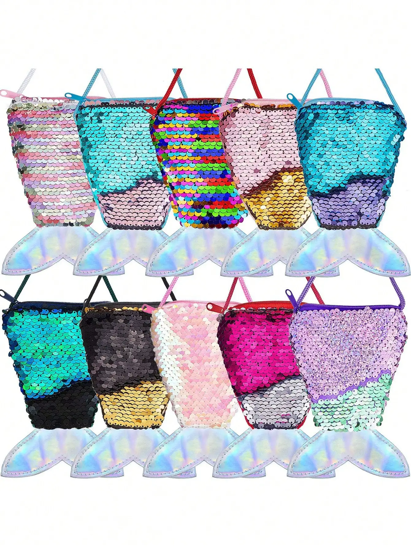 1pc- Mermaid Tail Coin Purse Sequin Crossbody Bag Coin Purse Little Girl Mermaid Spring Party Birthday Gift