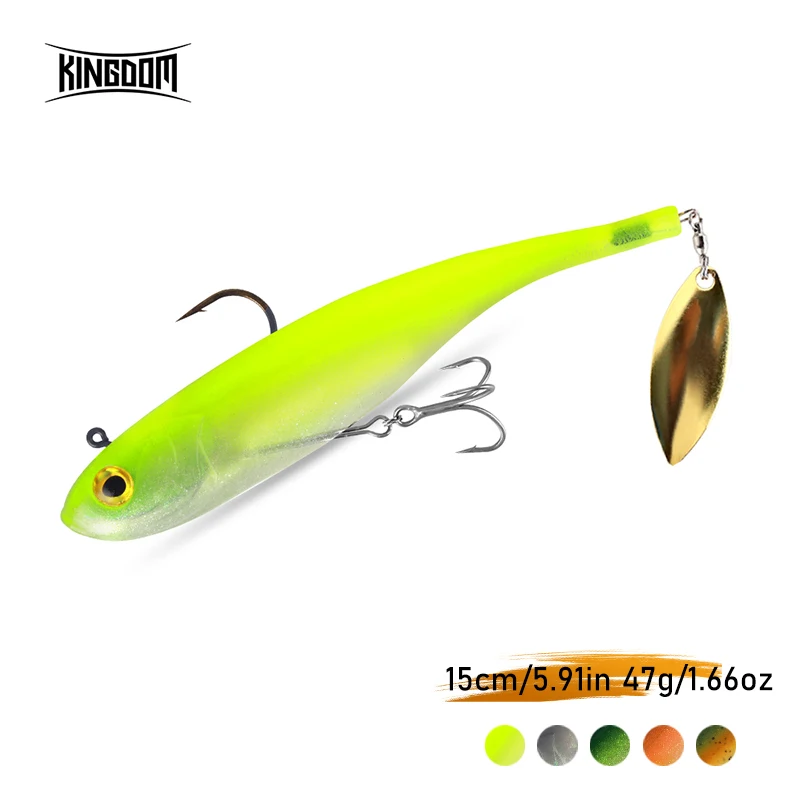 Kingdom Soft Bait 150 mm 47 g mit Löffel und Kunststoffschwanz, sinkender Wobbler, künstliche Forellen-Angelköder, PVC-Weichköder, Angelgerät