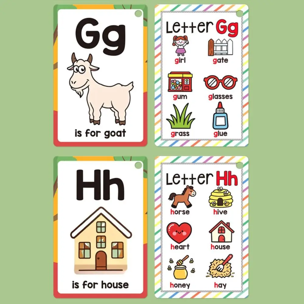 26 Letters English Alphabet Cards 156 Words A-Z Cards 's Flashcards Colorful Design with Pictures Phonics Words Cards