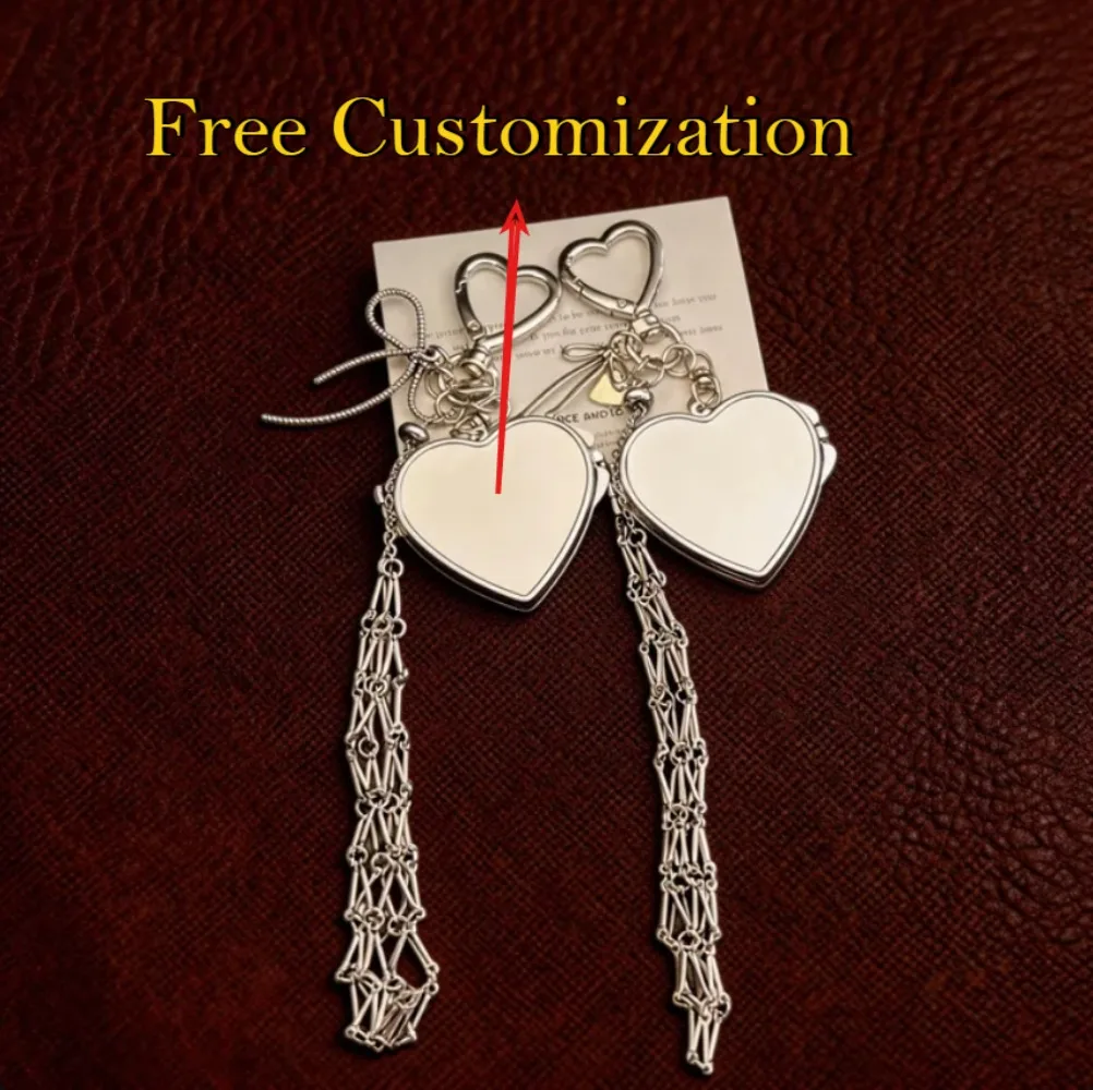 

Free Customization Keychain Lipstick Holder Mesh Pocket Key Chain Mini Purse Lip Balm Key Ring Storage Chic Metal Keyring Gift