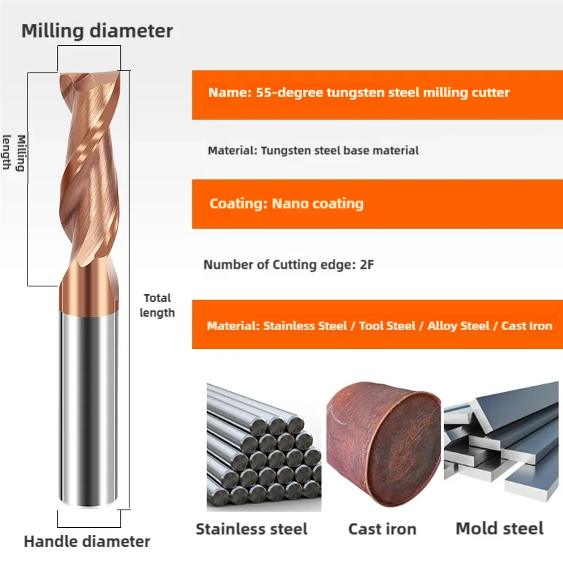 GARINA Milling Cutter 1-20mm Two Flutes Carbide End Mill TiCN Coated Flat End Mill Bit CNC Machine Milling Bit CNC Cutting Tools