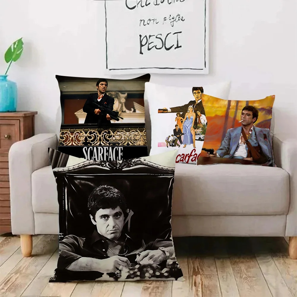 S-Scarface Movie Pillow Covers Cartoon Sofa Decorative Home Double-sided Printing Short Plush Cute Cushion Cover