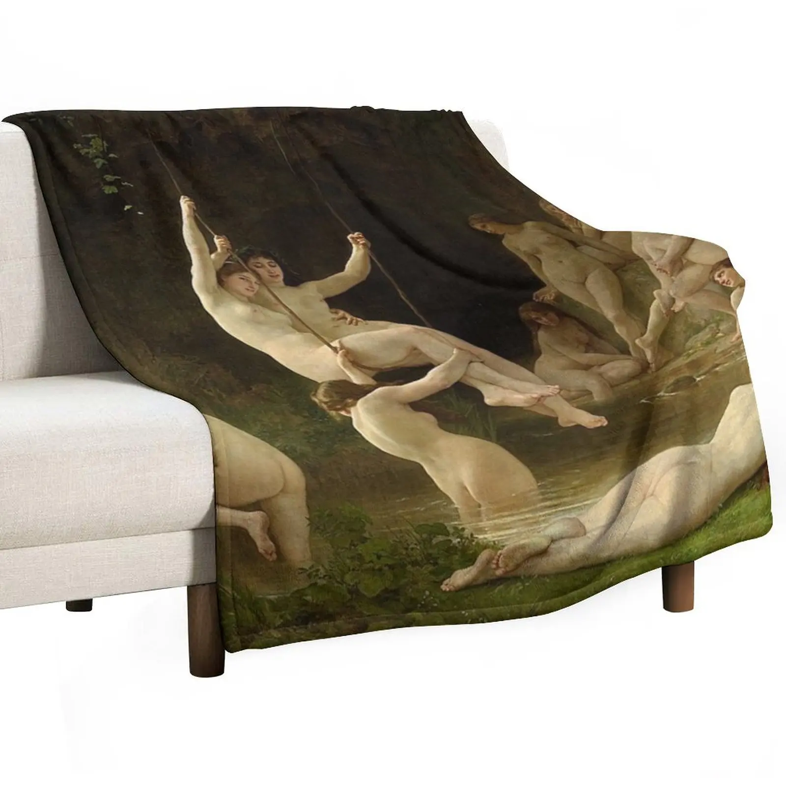 THE NYMPHAEUM - WILLIAM-ADOLPHE BOUGUEREAU Throw Blanket warm winter Custom Polar Sofa Throw Blankets