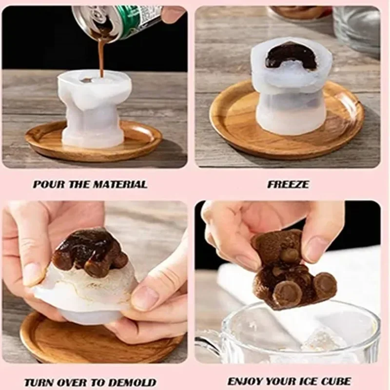 3D Ice Cube Maker Little Teddy Bear Shape Chocolate Cake Mould Tray Ice Cream DIY Tool Whiskey Wine Cocktail Silicone Mold